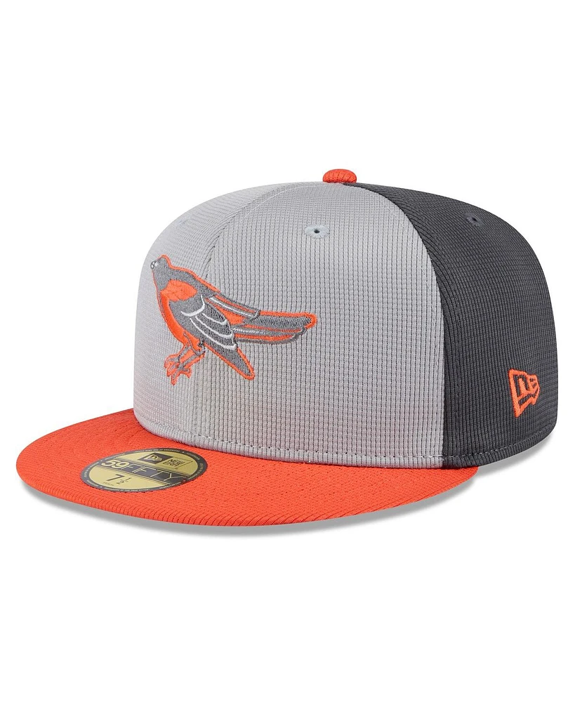 New Era Men's Gray/Orange Baltimore Orioles 2025 Batting Practice 59FIFTY Fitted Hat