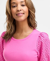 On 34th Women's Eyelet-Sleeve Rib-Knit Top, Exclusively at Macy's
