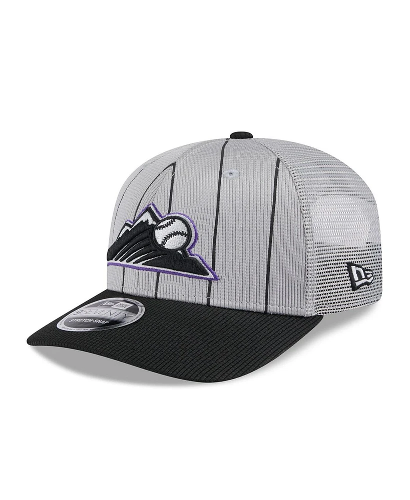 New Era Men's /Black Colorado Rockies 2025 Batting Practice 9SEVENTY Stretch-Snap Trucker Hat