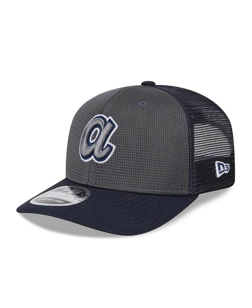 New Era Men's Gray/Navy Atlanta Braves 2025 Batting Practice 9SEVENTY Stretch-Snap Trucker Hat