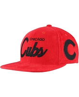 Mitchell & Ness Men's Red Chicago Cubs Corduroy Snapback Hat