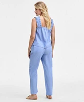 On 34th Womens Ruched Strap Striped Shirting Tank Easy Striped Pull On Pants Exclusively At Macys