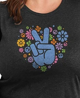 Hybrid Apparel Trendy Plus Pastel Peace Sign Graphic Crew Neck T-Shirt