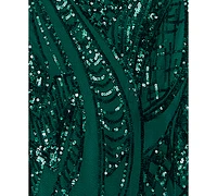 Crystal Doll Juniors' Sequined Lace-Up-Back Gown