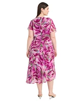 Maggy London Plus Printed Asymmetrical Midi Dress