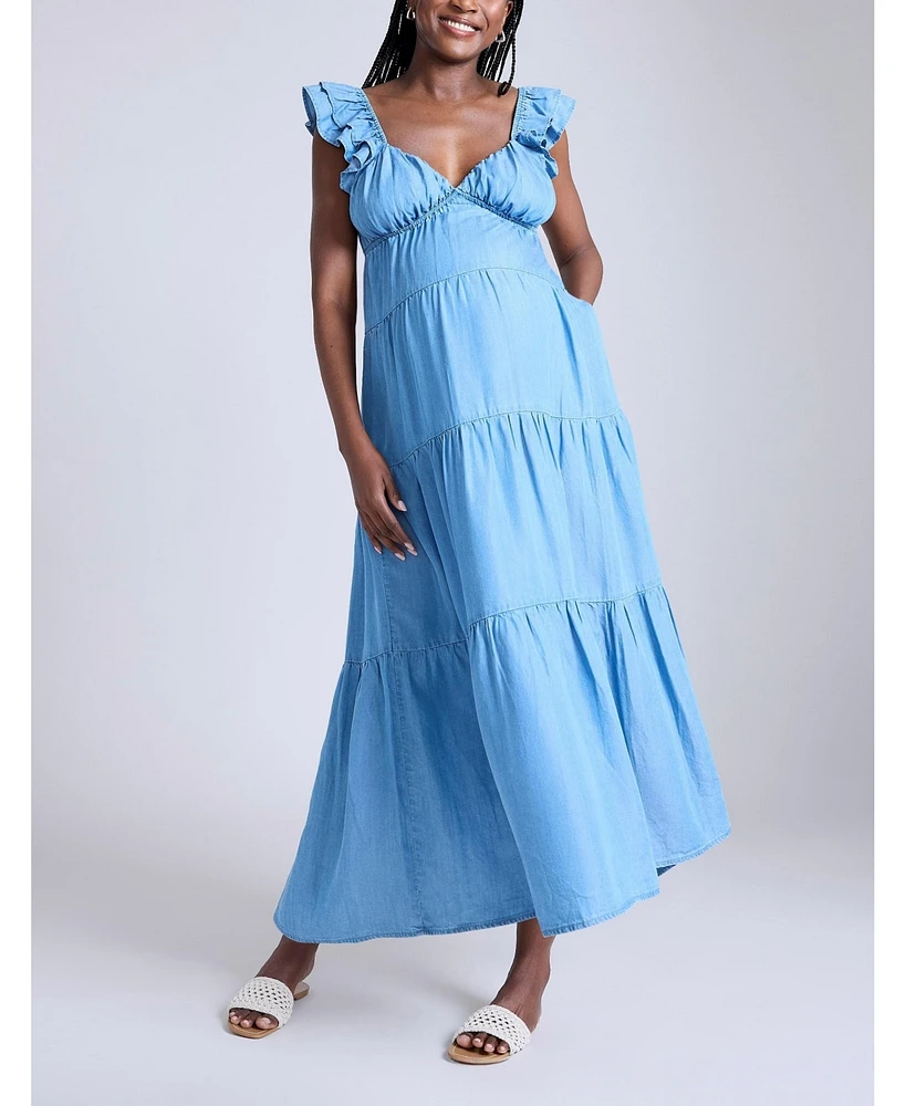 Motherhood Maternity Babydoll Ruffle Sleeve Maxi Dress