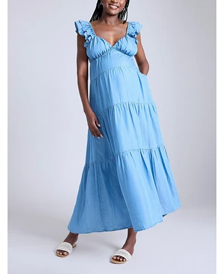 Motherhood Maternity Babydoll Ruffle Sleeve Maxi Dress