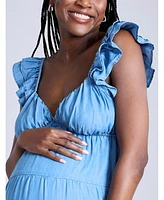 Motherhood Maternity Babydoll Ruffle Sleeve Maxi Dress