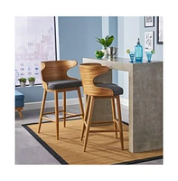 Set of 2 Mid-Century Modern Bar Stools, 41 Inch Bar Chairs with Solid RubberWood High-Back-The Pop Home