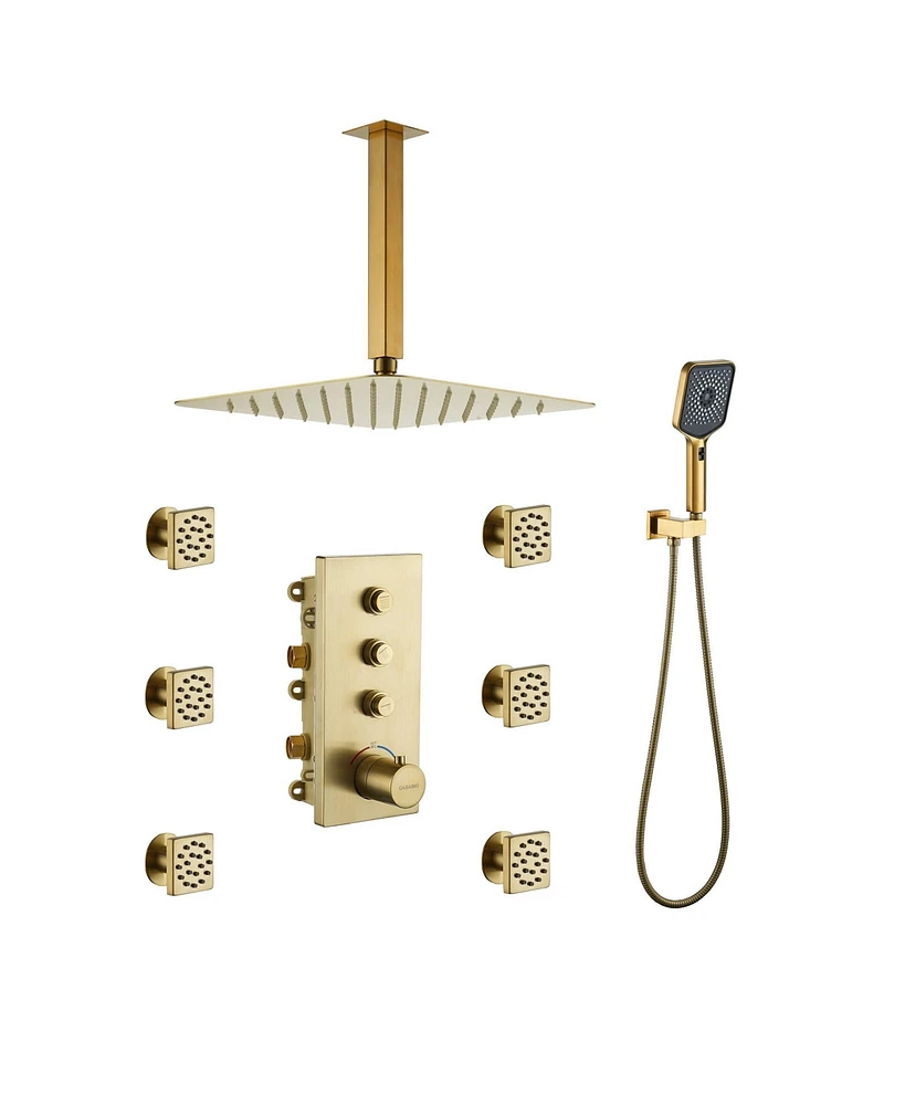 High-Pressure Thermostatic Shower System - 3-Function Handheld & Rainfall Shower Head Combo