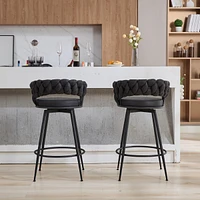 Dyhome 28 inch Bar Stools Set of 2, Modern Counter Height Stools, 360° Swivel Suede Fabric Stool Chairs with Woven Back and Footrest for Kitc