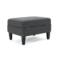 Tufted Storage Ottoman with Waffle Stitching, Upholstered Footrest Hidden Storage-The Pop Home