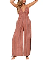 Cupshe Women's Striped Plunge Loose Leg Jumpsuit