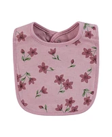 Hudson Baby Infant Girl Cotton Bibs, Plum Wildflower, One Size