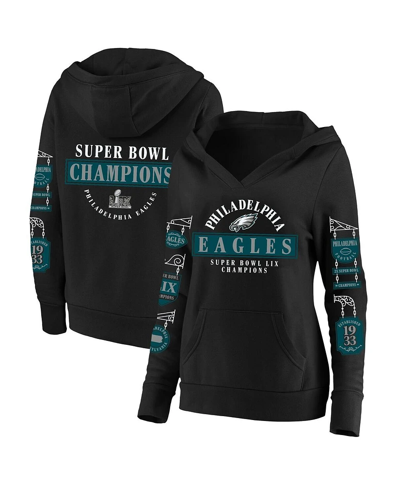 Fanatics Women's Black Philadelphia Eagles Super Bowl Lix Champions Plus Four Piece Notch Neck Pullover Hoodie