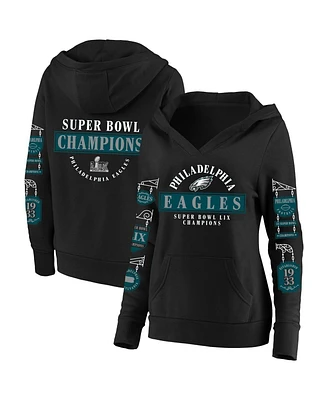 Fanatics Women's Black Philadelphia Eagles Super Bowl Lix Champions Plus Four Piece Notch Neck Pullover Hoodie