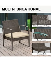 Aoodor 3-Piece Patio Furniture Set, Outdoor Rattan Wicker Chairs with Table, Sofa Set Including Cushions