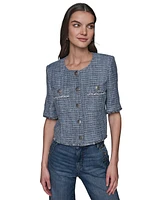 Karl Lagerfeld Paris Women's Fringe-Trim Short-Sleeve Tweed Jacket