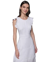 Karl Lagerfeld Paris Women's Lace-Inset Flutter-Sleeve Midi Dress