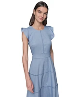 Karl Lagerfeld Paris Women's Lace-Inset Flutter-Sleeve Midi Dress