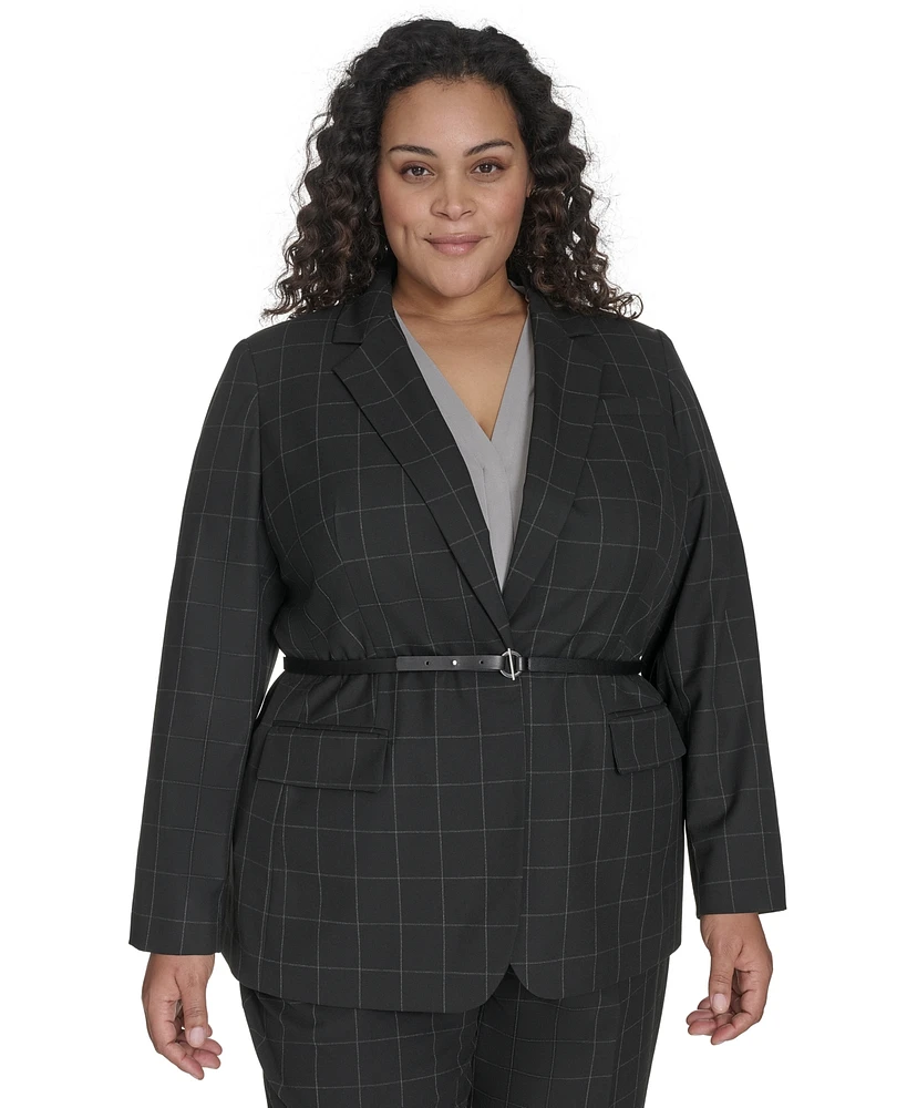 Calvin Klein Plus Windowpane Belted Jacket