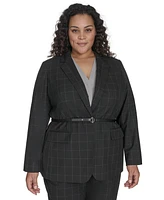 Calvin Klein Plus Windowpane Belted Jacket