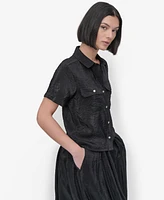 Dkny Women's Short-Sleeve Button-Front Tech Shirt