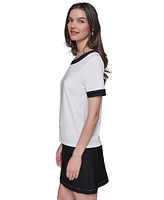 Karl Lagerfeld Paris Women's Contrast-Rib Short-Sleeve Top