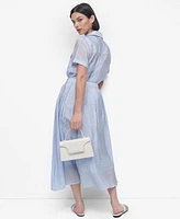 Dkny Womens Short Sleeve Button Front Tech Shirt Zip Front Tech Midi Skirt
