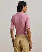 Lauren Ralph Women's Rib-Knit Elbow-Sleeve Polo Tee