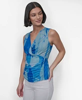 Dkny Women's Sleeveless Printed Surplice Top