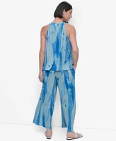 Dkny Womens Printed Plisse Sleeveless Blouse Pull On Pants