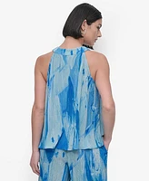 Dkny Women's Printed Plisse Sleeveless Blouse