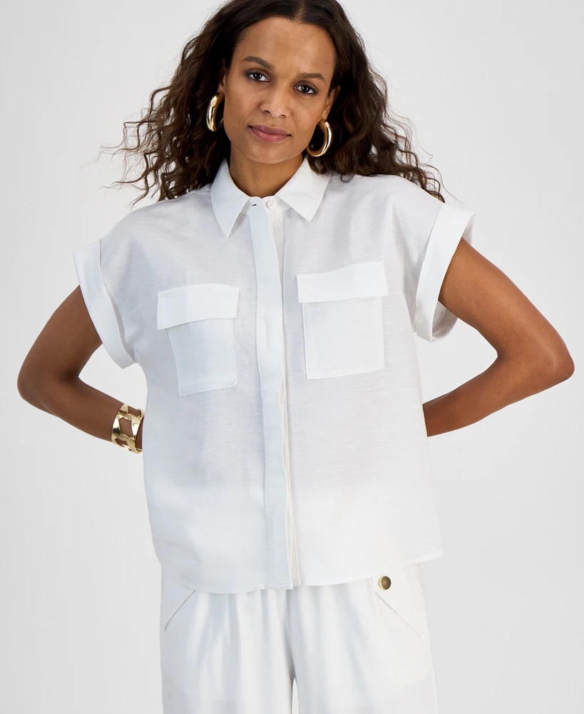 I.n.c. International Concepts Petite Short-Sleeve Button-Front Shirt, Exclusively at Macy's