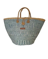 Calm Sisal Handwoven Sisal tote Bag, Market Economical Grocery Shopping Bags with Leather Strap Handles and Zipper Closure, Summer Beach Handbag, Stra