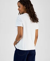 I.n.c. International Concepts Petite Cotton Embellished Top, Exclusively at Macy's