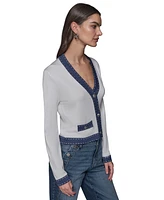 Karl Lagerfeld Paris Women's Contrast-Trim V-Neck Cardigan