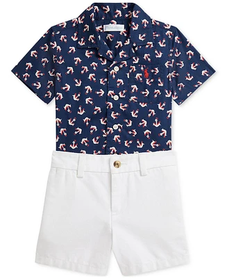 Polo Ralph Lauren Baby Boys Anchor-Print Camp Shirt & Canvas Short Set