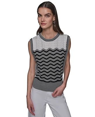 Karl Lagerfeld Paris Women's Geometric Pointelle Sleeveless Sweater