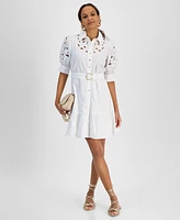 I.n.c. International Concepts Petite Belted Eyelet Mini Dress, Exclusively at Macy's