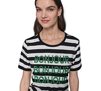 Karl Lagerfeld Paris Women's Striped Bonjour Tee