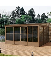 Mondawe 12x14FT Wall Mounted Sunroom，Lean-to Gazebo Sun Room for Deck Patio