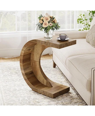 Tribesigns C-Shaped End Table, Wood Side Table for Couch Sofa Living Room Bedroom Small Space, Rustic Brown