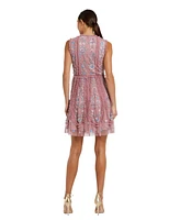 Mac Duggal Women's Sleeveless High Neck Embroidered Mini Dress