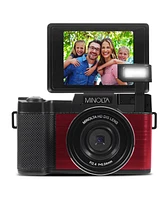 Minolta MND30 30MP 2.7K Qhd 3.0" Lcd Screen Digital Camera, Red, With micro Sd Card and Slinger Camera Bag