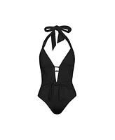 Sunshine 79 Women's One Piece Swimsuit Solids V Plunge Halter