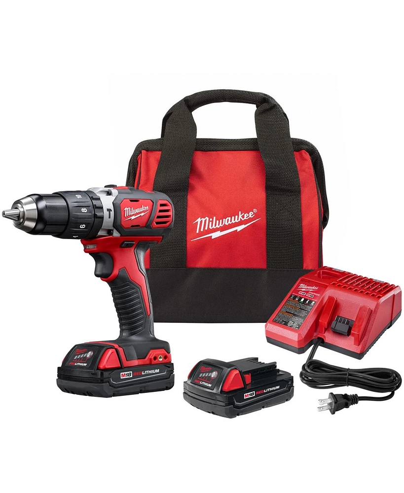 Milwaukee M18 Lithium-Ion Cordless 1/2 in. Hammer Drill Driver Kit with Two 1.5Ah Batteries, Charger and Contractor Bag