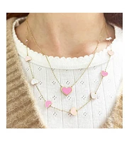 The Lovery Pink Mixed Heart Station Necklace 14K Gold