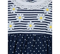 Little Me Baby Girls 2-Pc. Daisies Stripe Popover Dress & Hat Set