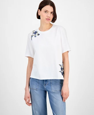 Driftwood Women's Cotton Open-Knit T-Shirt X Blue Bouquet